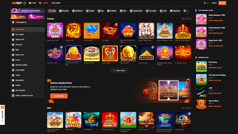 GGBet Casino – Gry i Bonusy